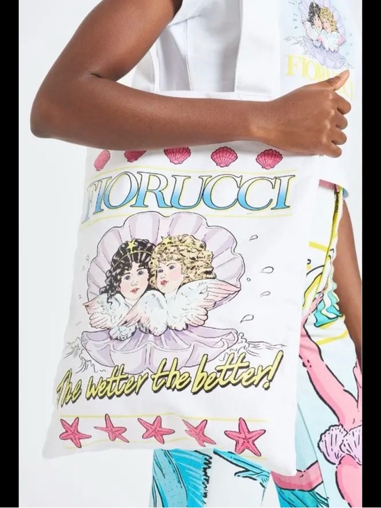 Fiorucci Handbags - Fiorucci Angels Canvas Tote Bag White Graphic Shopper Large